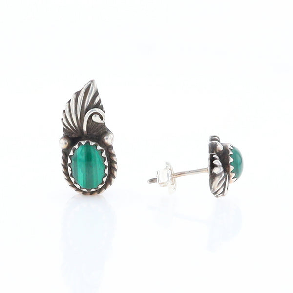 Malachite Feather Stud Earrings