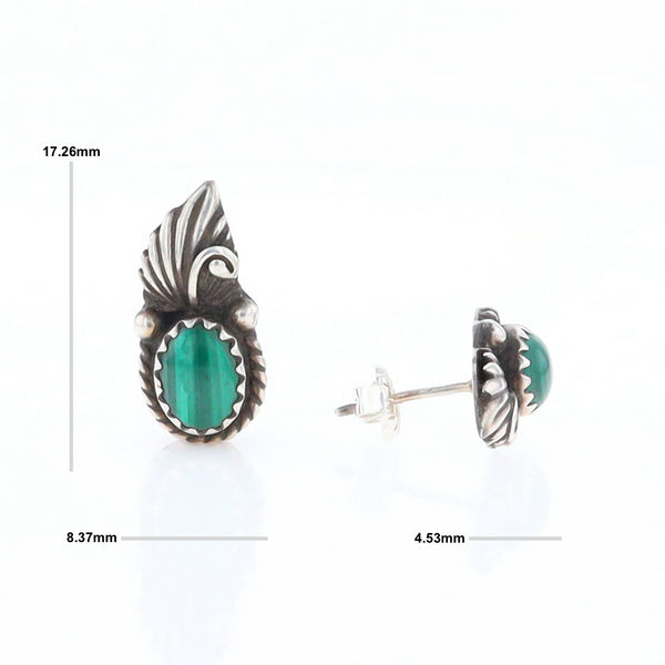 Malachite Feather Stud Earrings