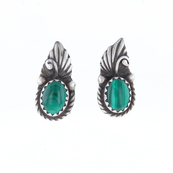 Malachite Feather Stud Earrings