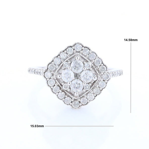 Square Diamond Cluster Milgrain Ring White Gold