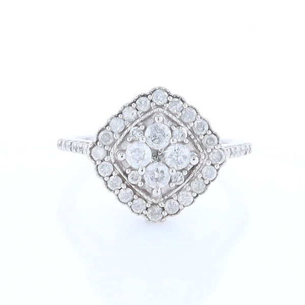 Square Diamond Cluster Milgrain Ring White Gold