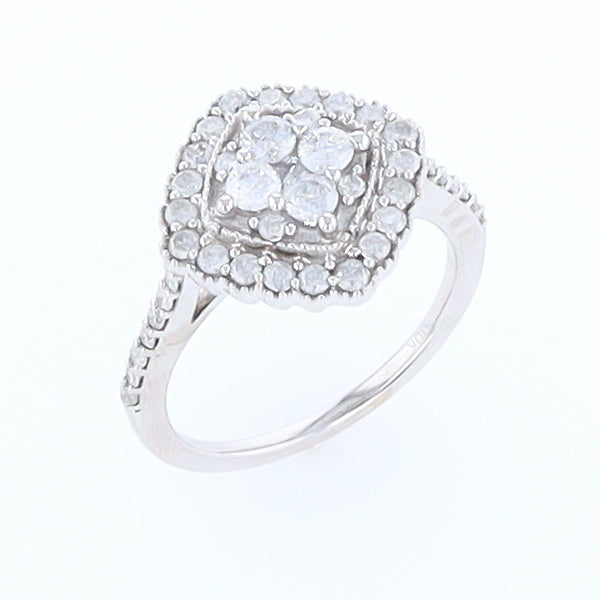 Square Diamond Cluster Milgrain Ring White Gold