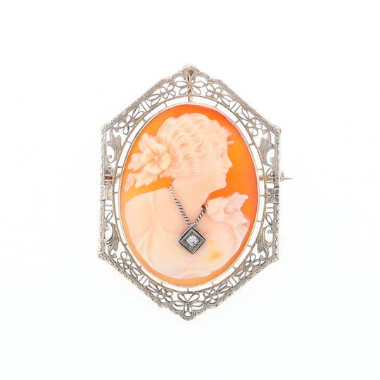 Diamond Shell Lady Cameo Pin