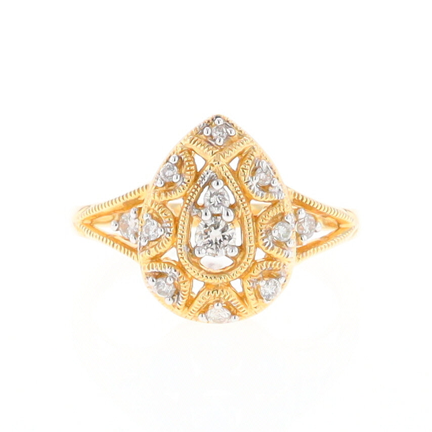 Pear Shaped Gold Filigree Diamond Ring