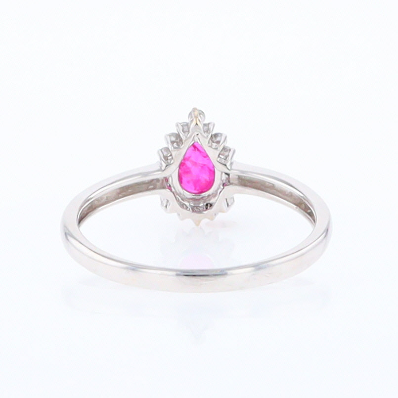 Natural Pear Cut Ruby with Diamond Halo 18K White Gold