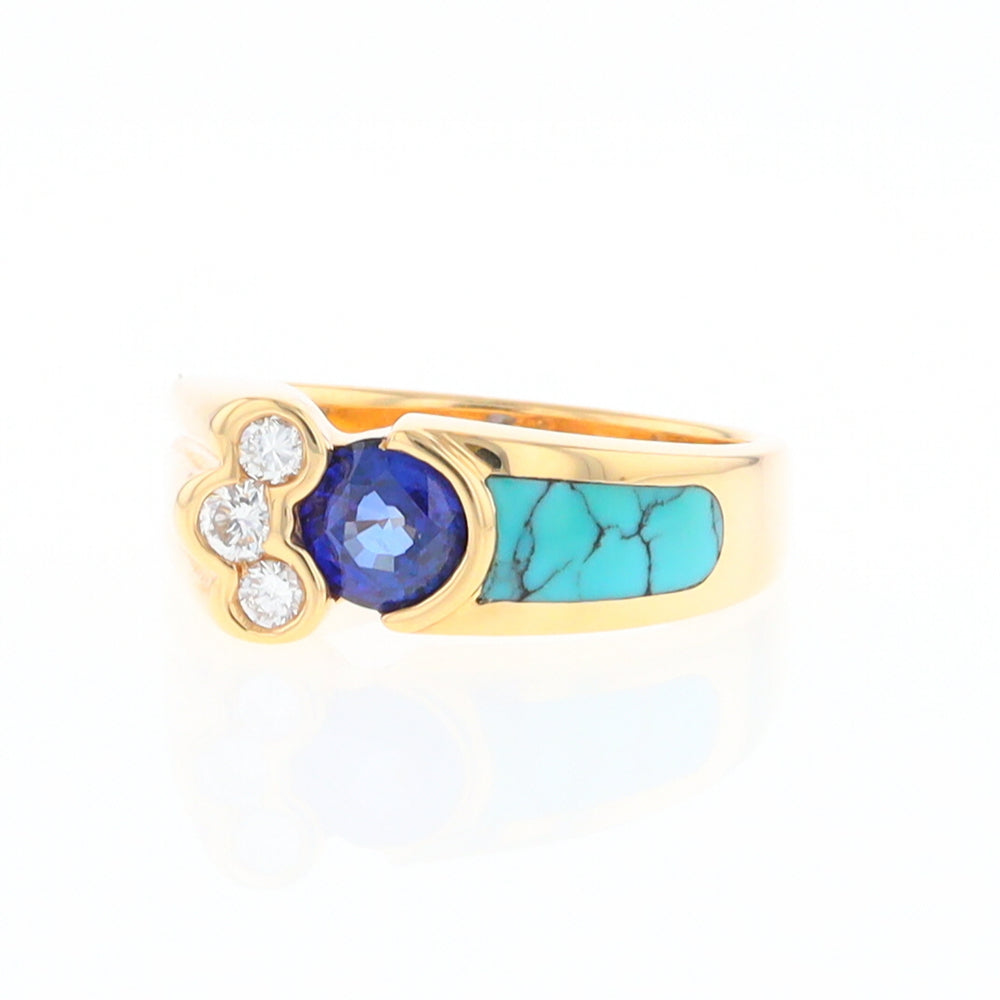 Turquoise Inlaid Ring with Sapphire and 0.23ctw Diamonds