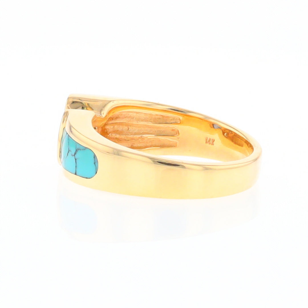 Turquoise Inlaid Ring with Sapphire and 0.23ctw Diamonds