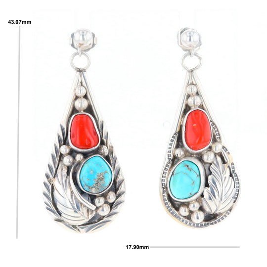 Teardrop Dangle Coral & Turquoise Earrings