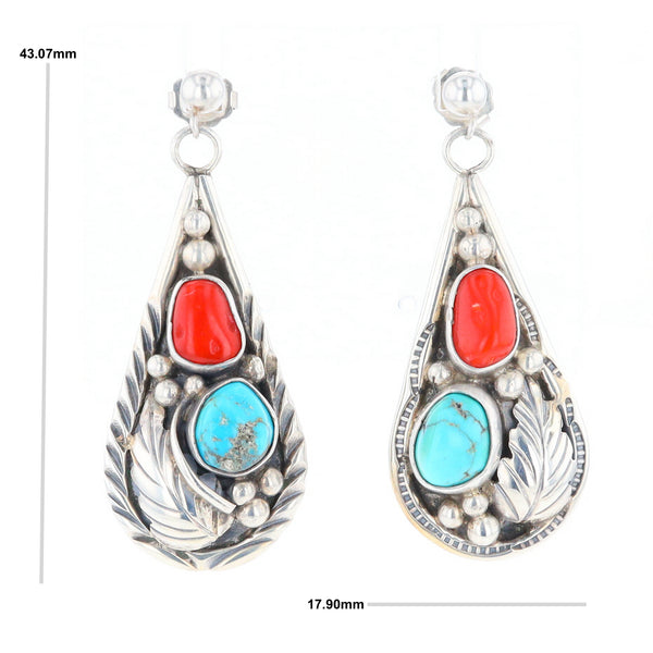 Teardrop Dangle Coral & Turquoise Earrings