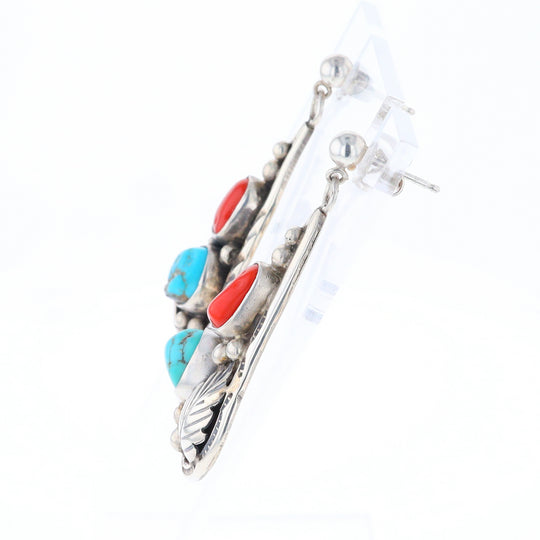 Teardrop Dangle Coral & Turquoise Earrings