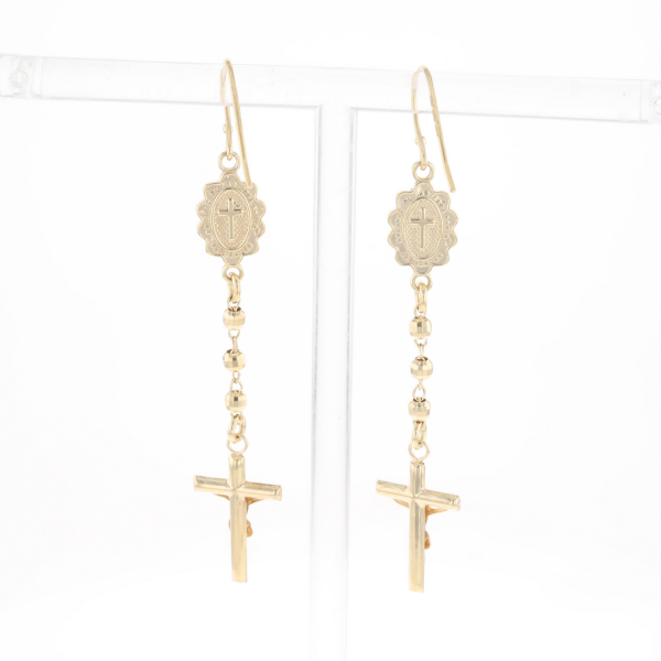 Gold Plated Virgin Mary and Crucifix Dangle Earrings