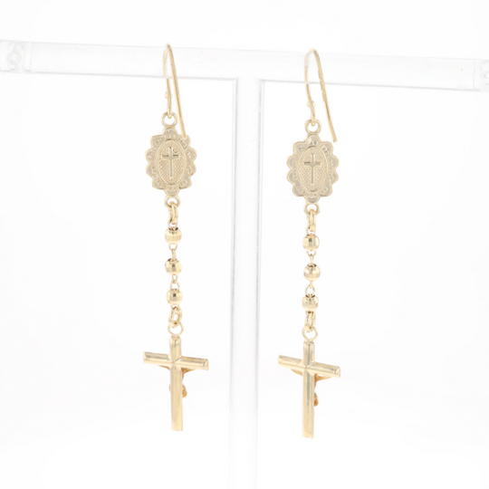 Gold Plated Virgin Mary and Crucifix Dangle Earrings