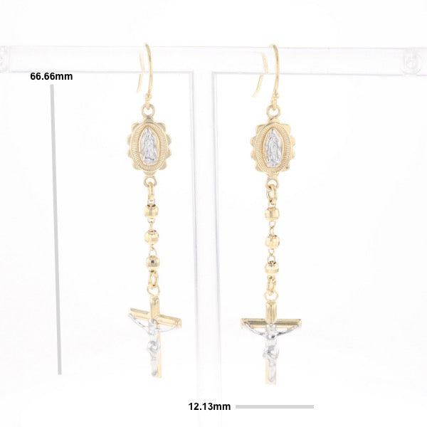 Gold Plated Virgin Mary and Crucifix Dangle Earrings