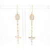 Gold Plated Virgin Mary and Crucifix Dangle Earrings