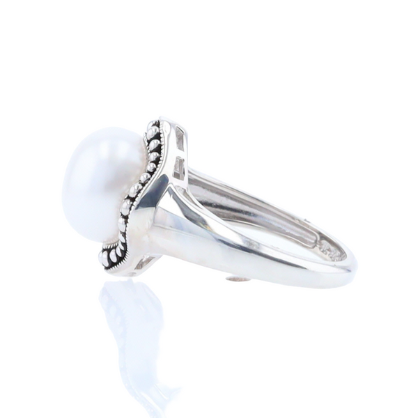 Pearl with Milgrain Halo Ring