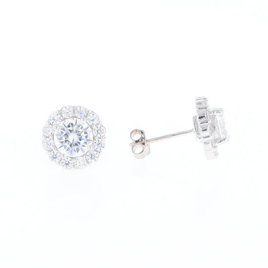 Cubic Zirconia Halo Stud Earrings