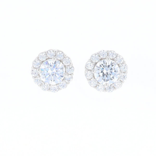 Cubic Zirconia Halo Stud Earrings