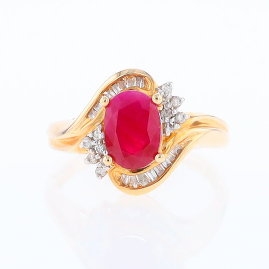 Natural Oval Ruby Ring with Diamond Twist