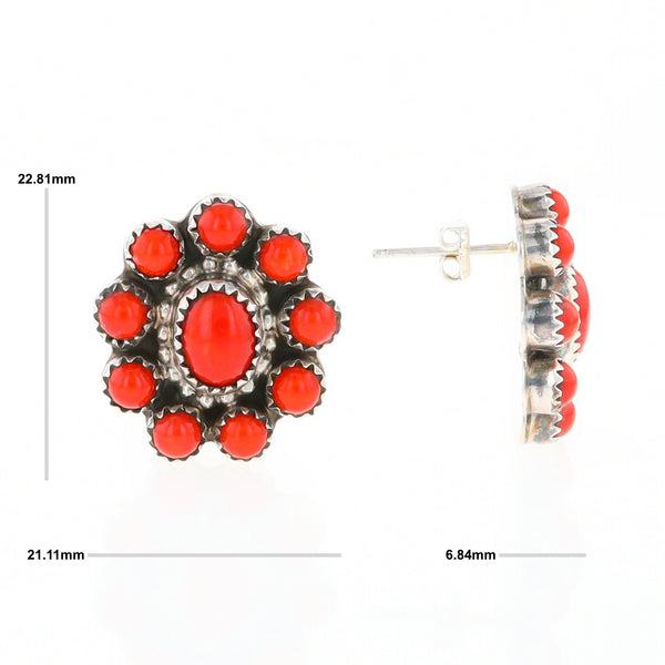 Coral Cluster Flower Stud Earrings