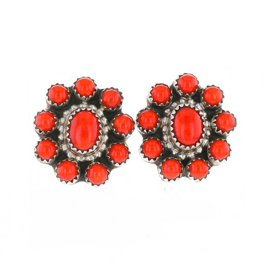 Coral Cluster Flower Stud Earrings