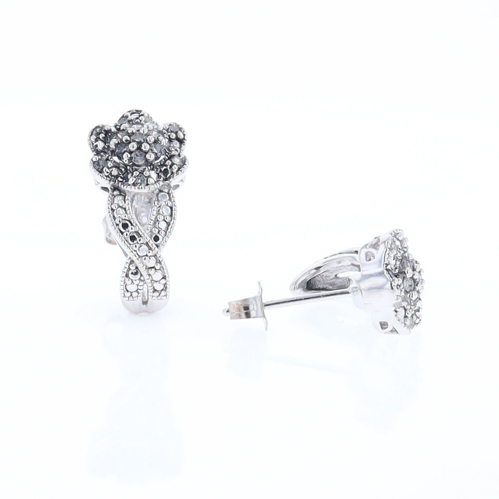 Sterling Silver Floral Diamond Twist Earrings