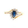 Pear Sapphire Diamond Twist Halo Ring