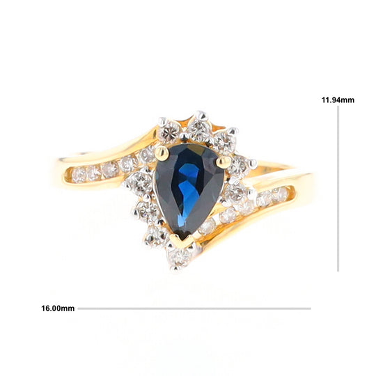 Pear Sapphire Diamond Twist Halo Ring