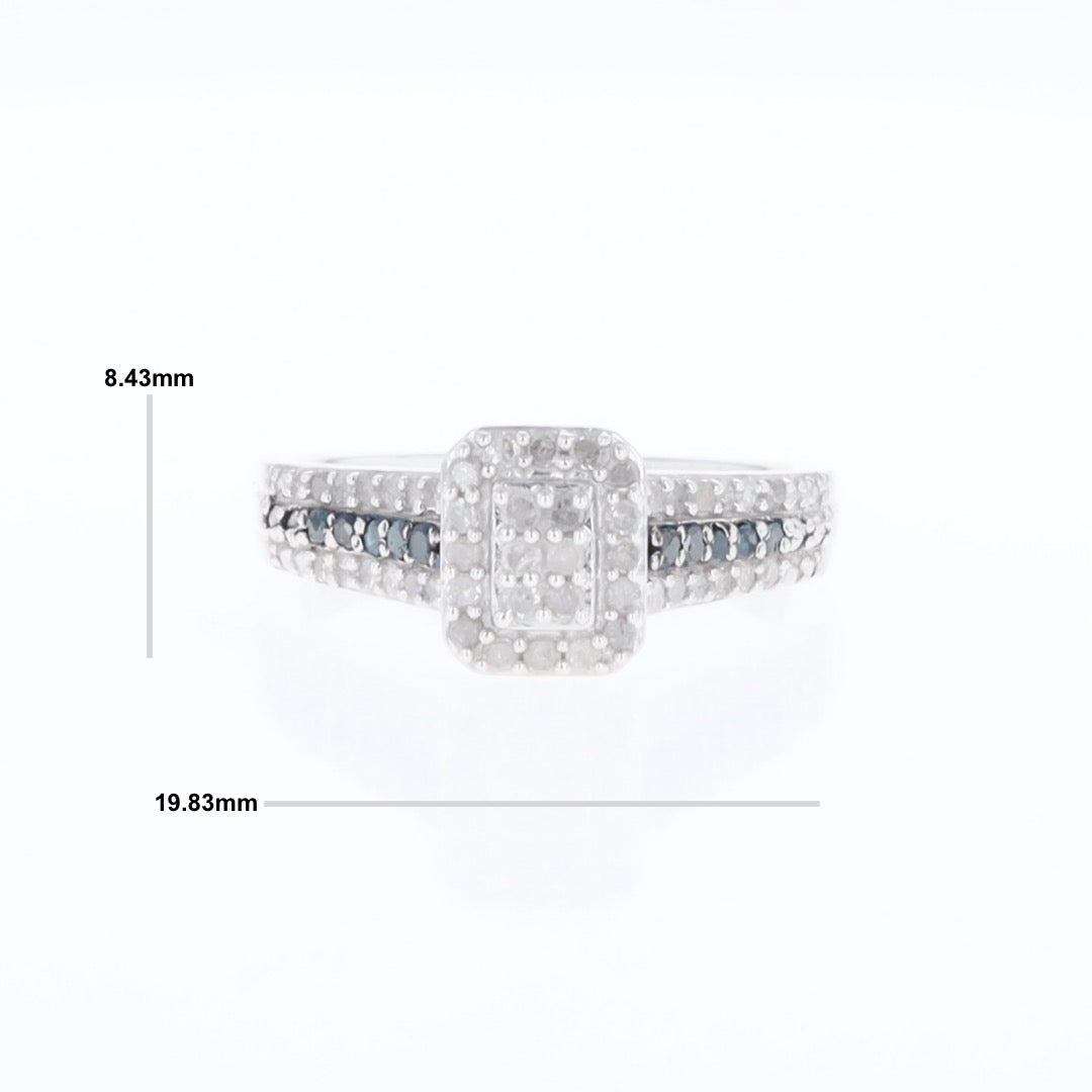 Blue & White Diamond Rectangle Cluster Ring