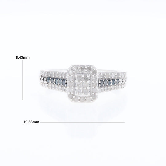 Blue & White Diamond Rectangle Cluster Ring