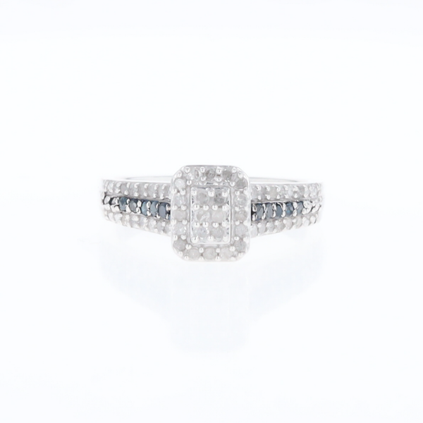 Blue & White Diamond Rectangle Cluster Ring