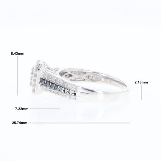 Blue & White Diamond Rectangle Cluster Ring