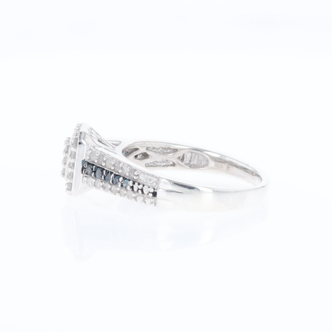 Blue & White Diamond Rectangle Cluster Ring