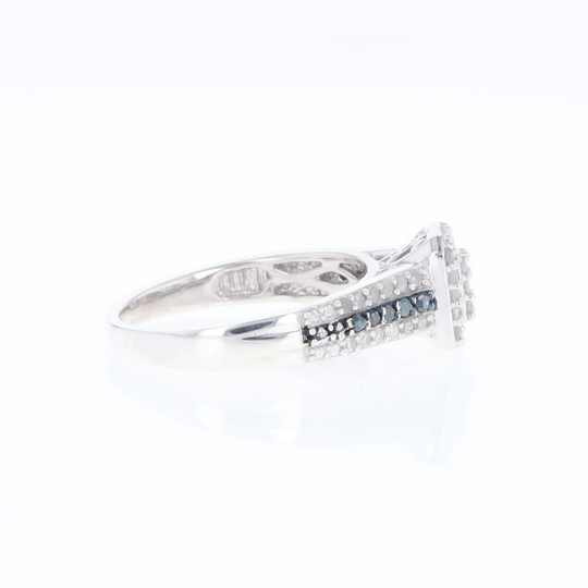 Blue & White Diamond Rectangle Cluster Ring