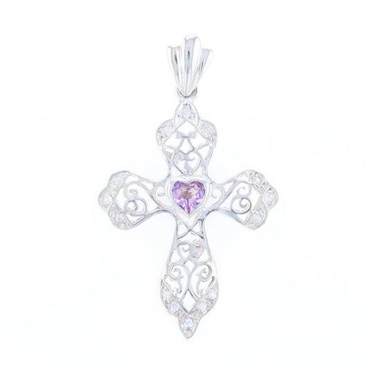 Heart Amethyst Cross Pendant