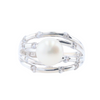 Pearl Bamboo Ring with Cubic Zirconia Accents