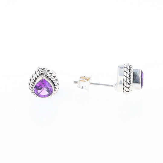 Native Amethyst Pear Stud Earrings