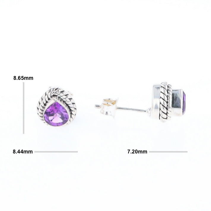 Native Amethyst Pear Stud Earrings