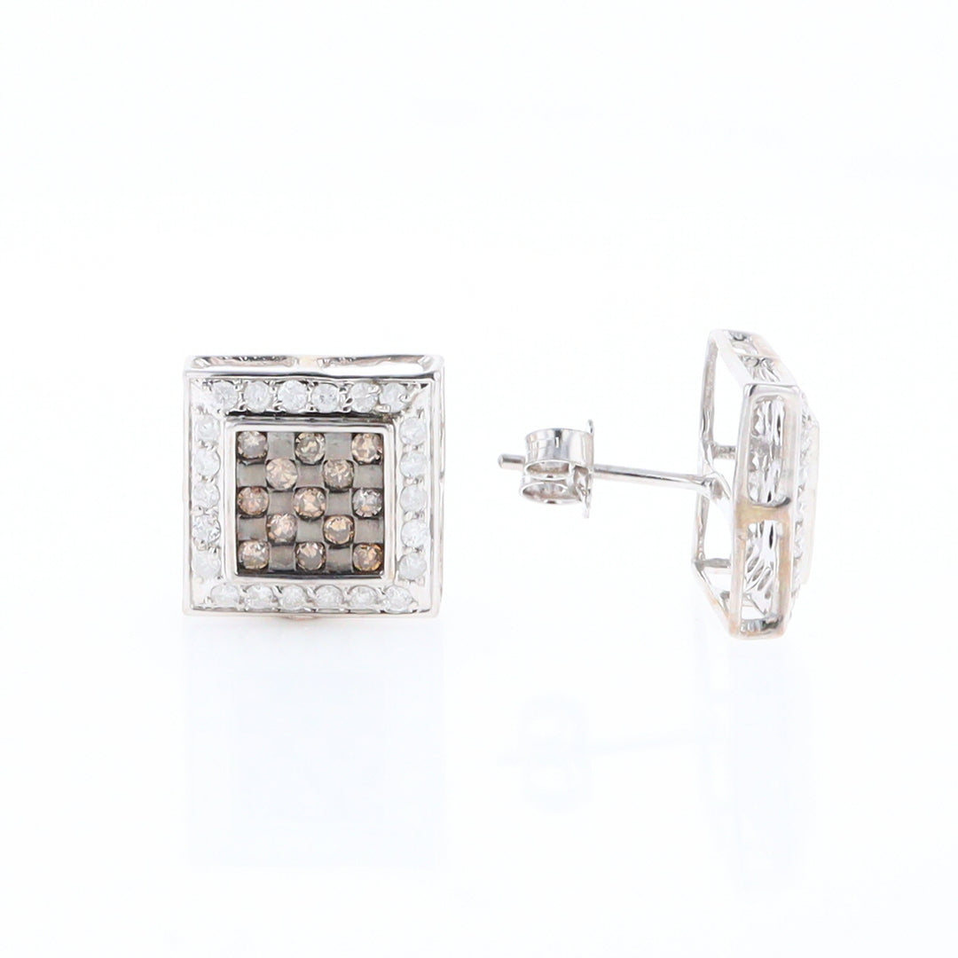 Square White & Chocolate Diamond Earrings