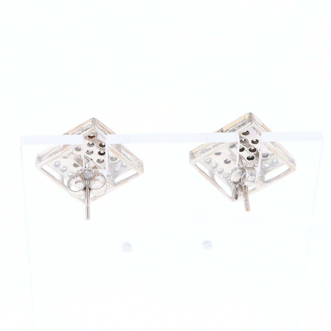 Square White & Chocolate Diamond Earrings