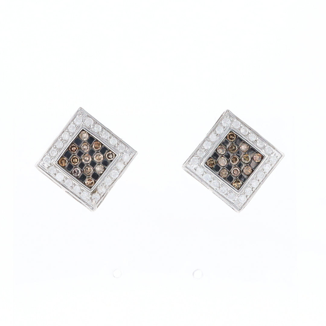 Square White & Chocolate Diamond Earrings