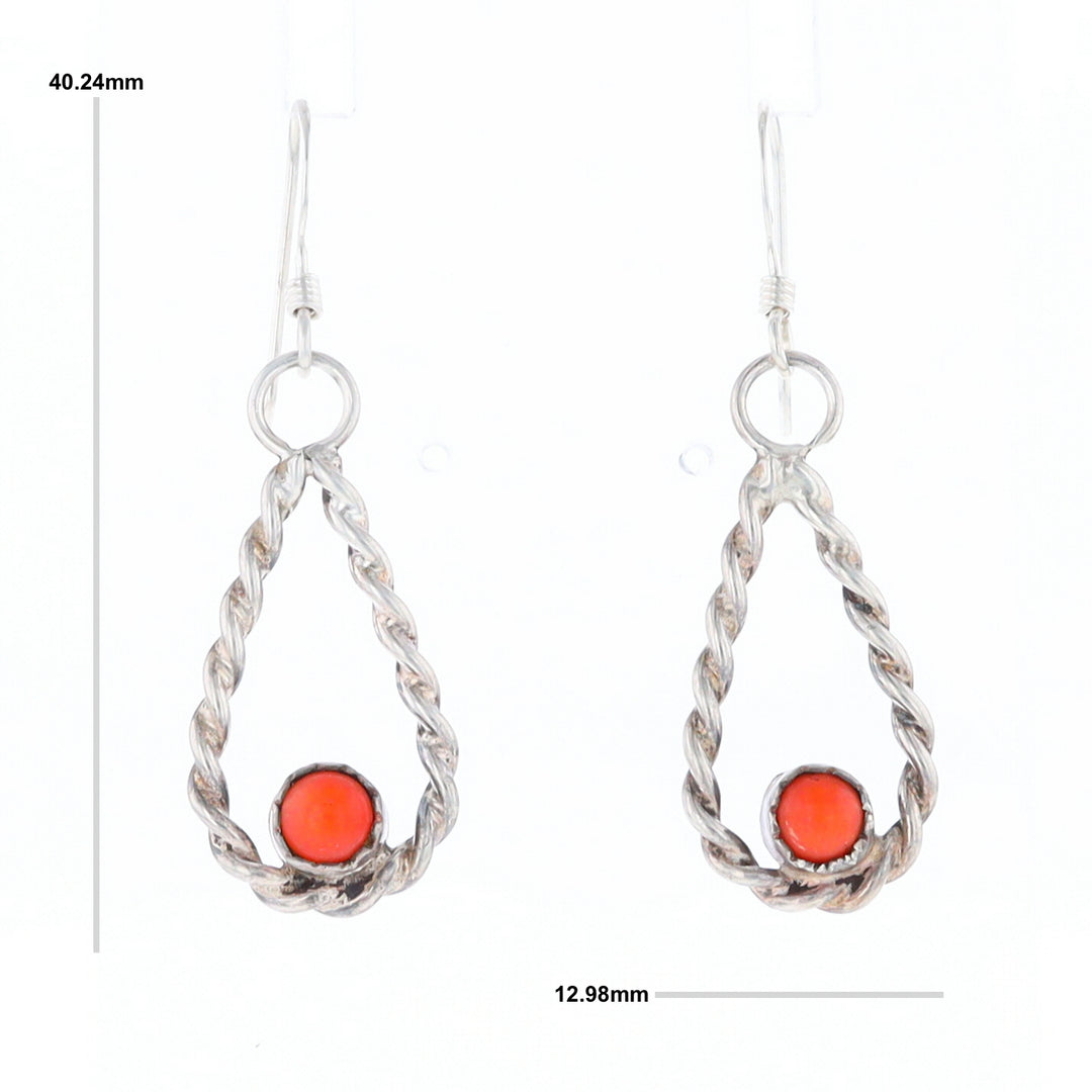 Native American Tear Drop Twist Coral Earrings