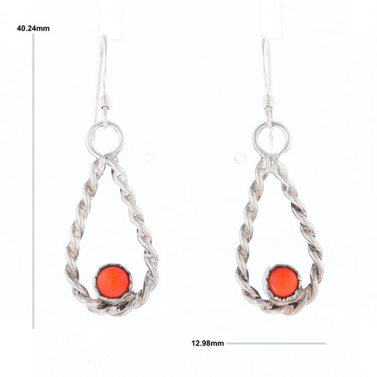 Native American Tear Drop Twist Coral Earrings