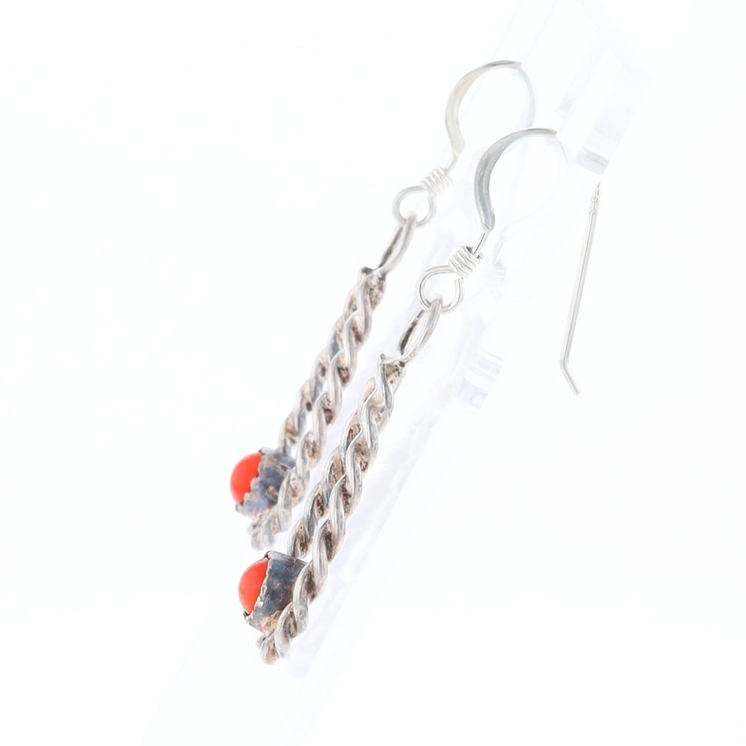 Native American Tear Drop Twist Coral Earrings