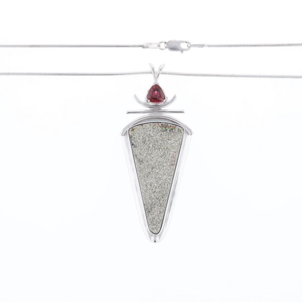 Druzy Quartz & Pink Trillion Tourmaline Necklace