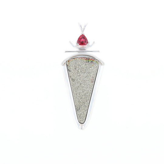 Druzy Quartz & Pink Trillion Tourmaline Pendant