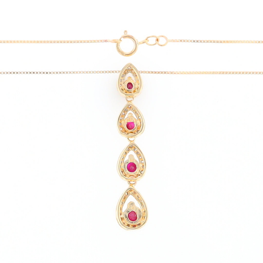 Ruby Drop Necklace with Pear Shaped Diamond Halos