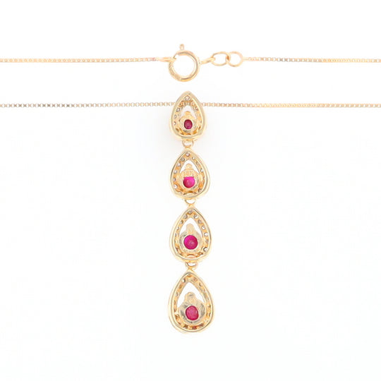 Ruby Drop Necklace with Pear Shaped Diamond Halos