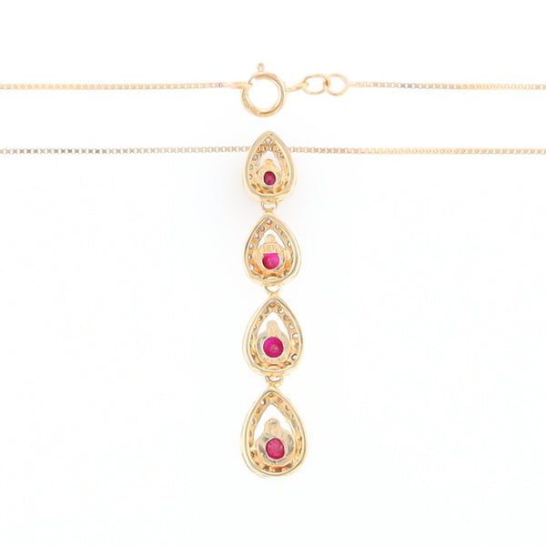 Ruby Drop Necklace with Pear Shaped Diamond Halos