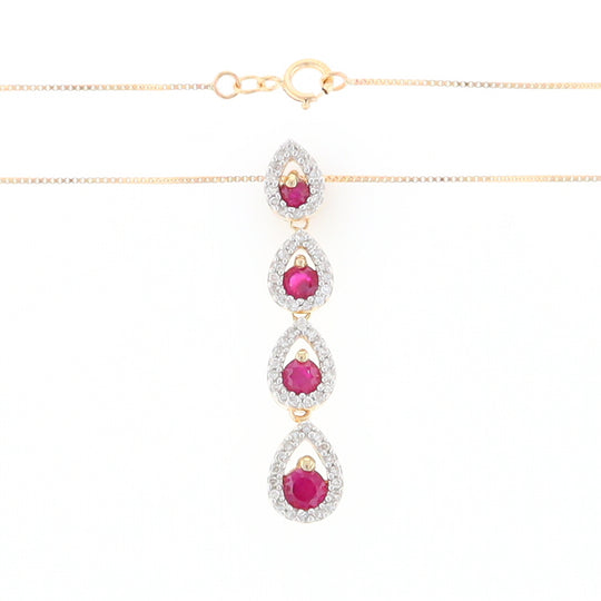 Ruby Drop Necklace with Pear Shaped Diamond Halos