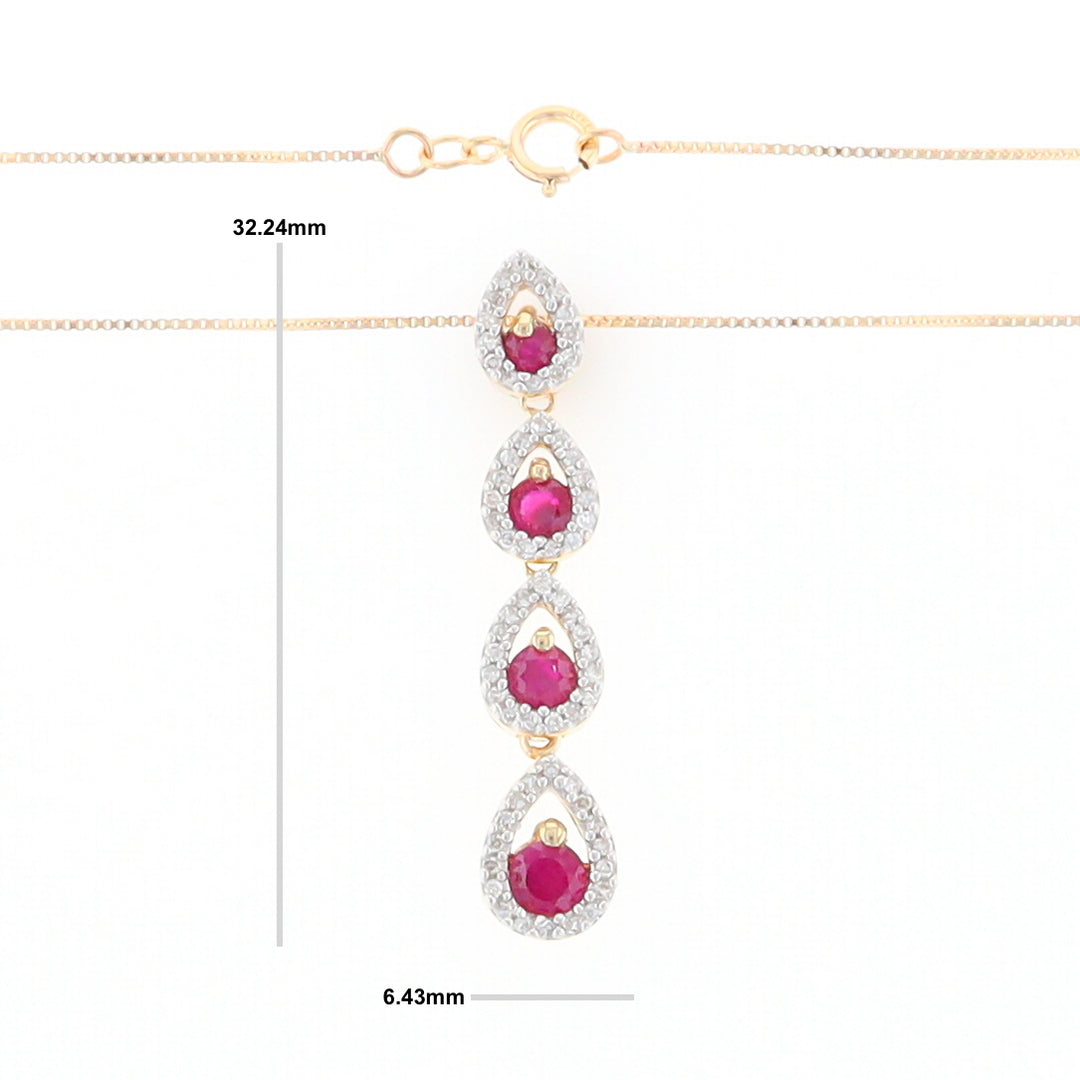 Ruby Drop Necklace with Pear Shaped Diamond Halos